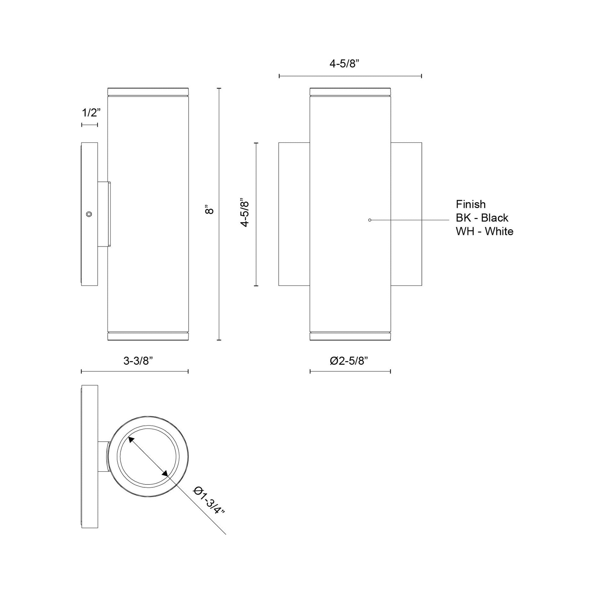 Nordic Cylinder Outdoor LED Wall Light - line drawing.