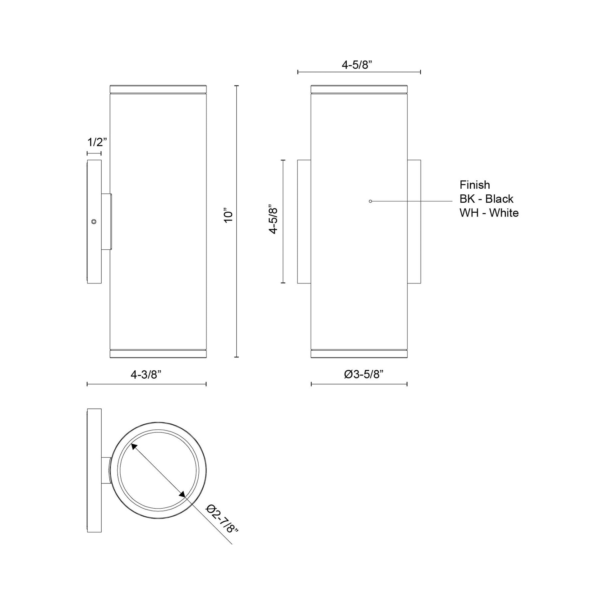Nordic Cylinder Outdoor LED Wall Light - line drawing.
