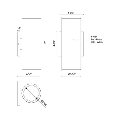 Nordic Cylinder Outdoor LED Wall Light - line drawing.