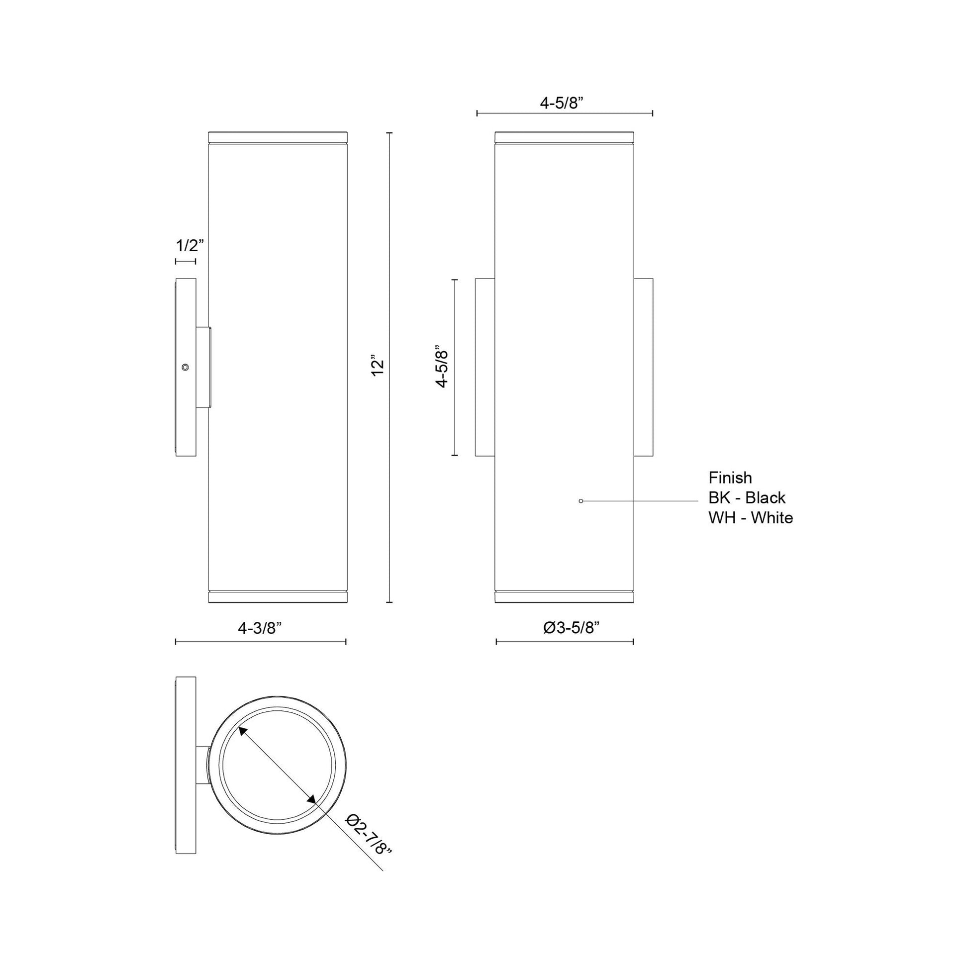 Nordic Cylinder Outdoor LED Wall Light - line drawing.