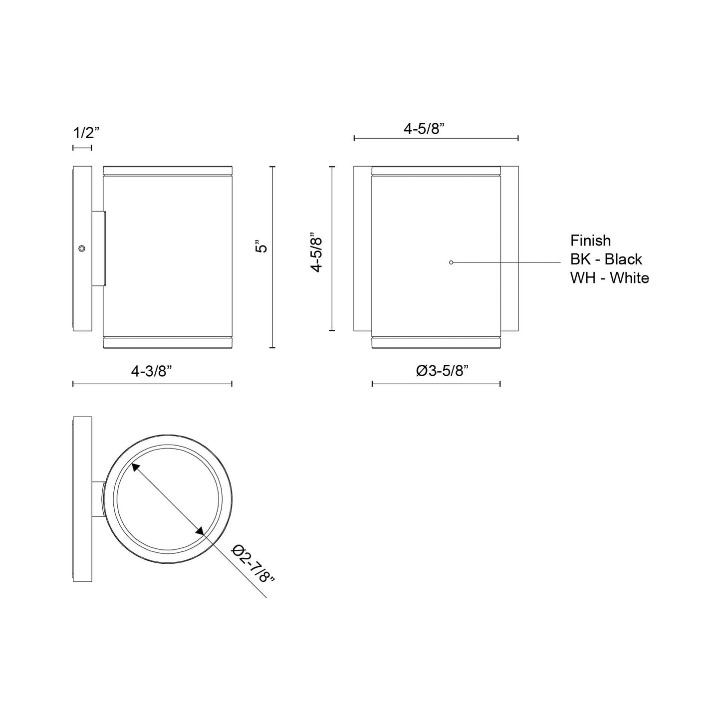 Nordic Cylinder Outdoor LED Wall Light - line drawing.