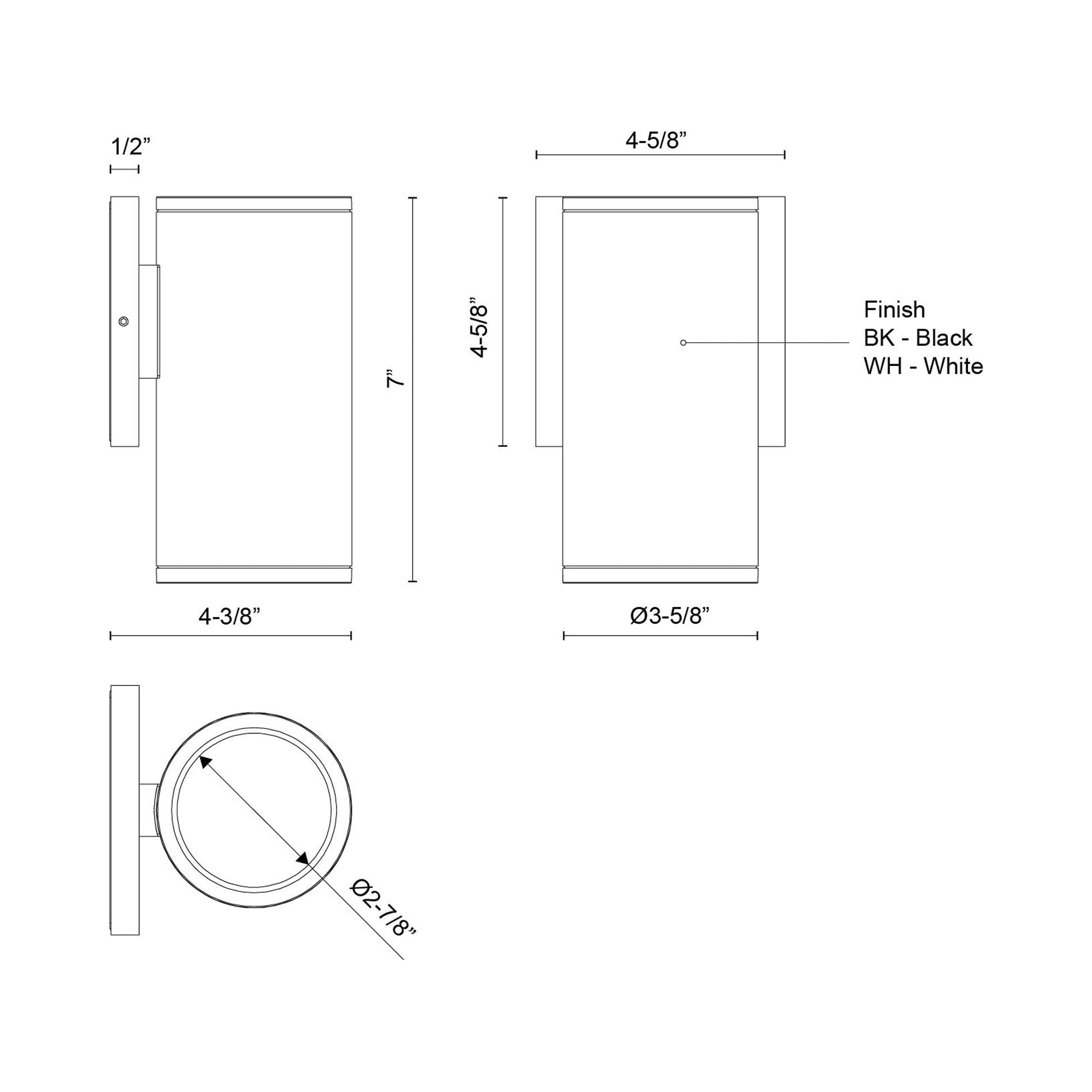 Nordic Cylinder Outdoor LED Wall Light - line drawing.