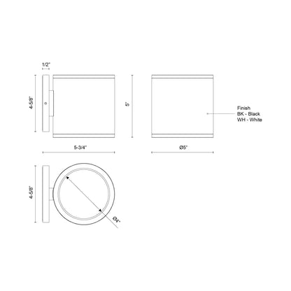 Nordic Cylinder Outdoor LED Wall Light - line drawing.
