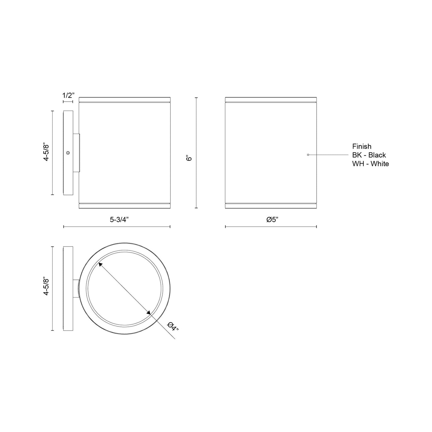 Nordic Cylinder Outdoor LED Wall Light - line drawing.