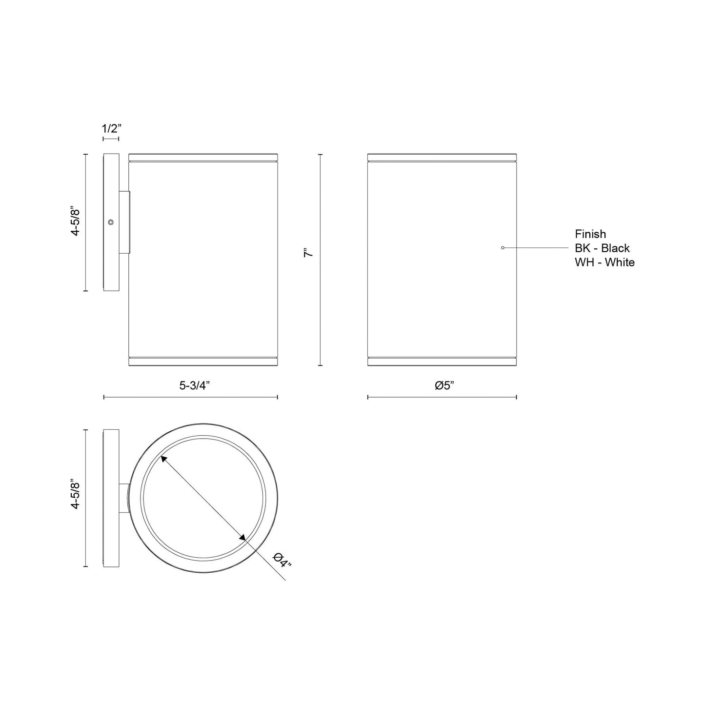 Nordic Cylinder Outdoor LED Wall Light - line drawing.