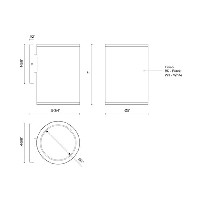 Nordic Cylinder Outdoor LED Wall Light - line drawing.