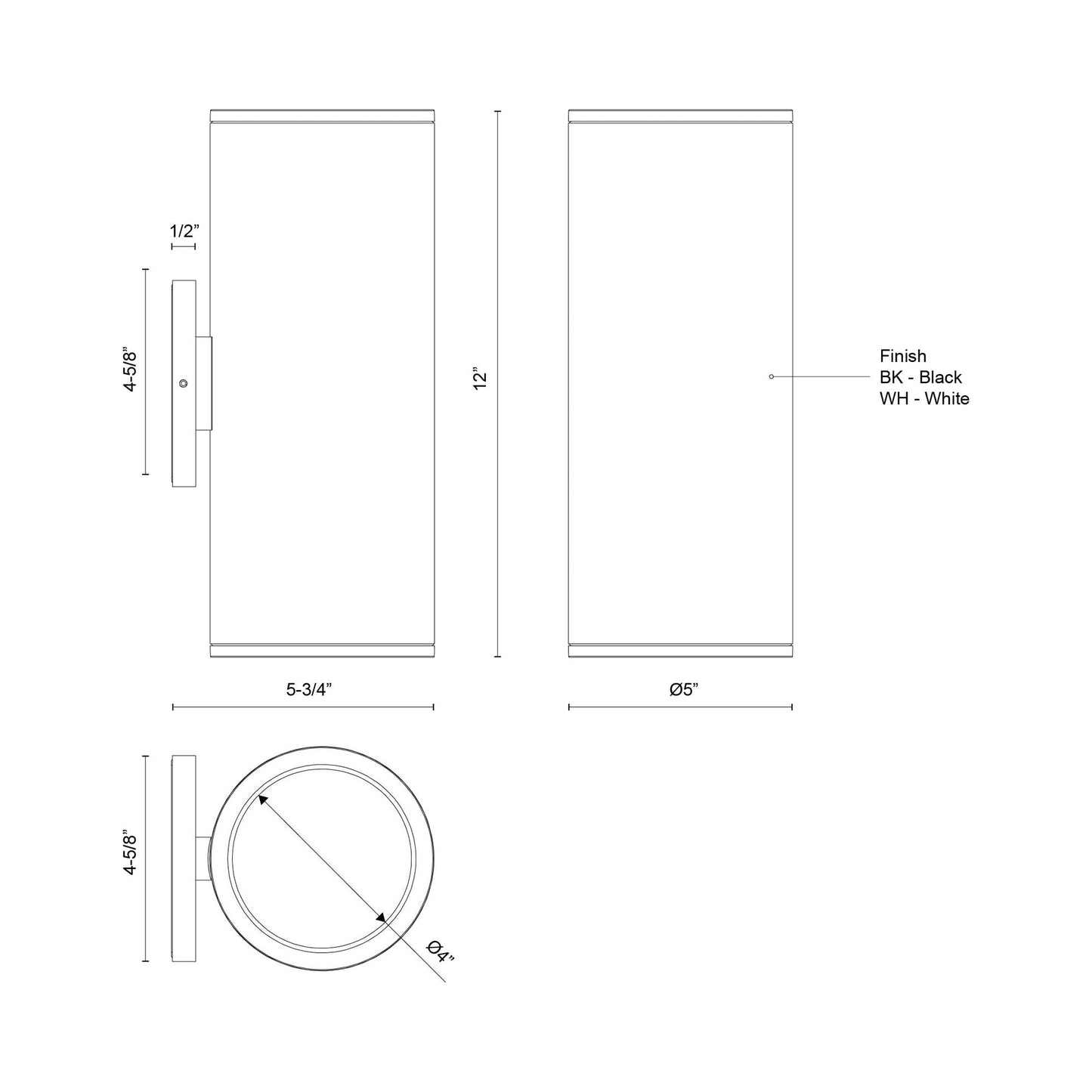 Nordic Cylinder Outdoor LED Wall Light - line drawing.