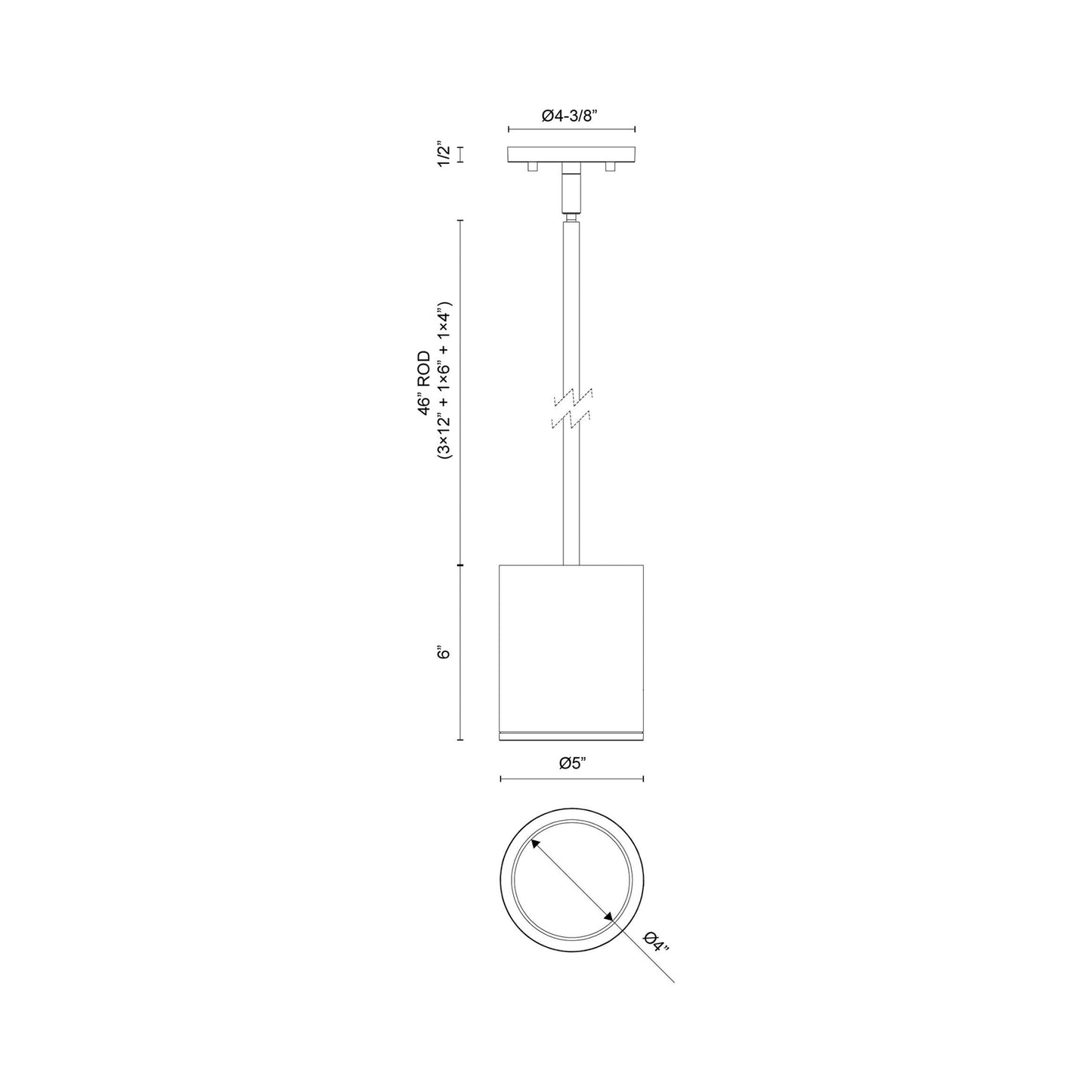 Nordic Outdoor LED Pendant Light - line drawing.