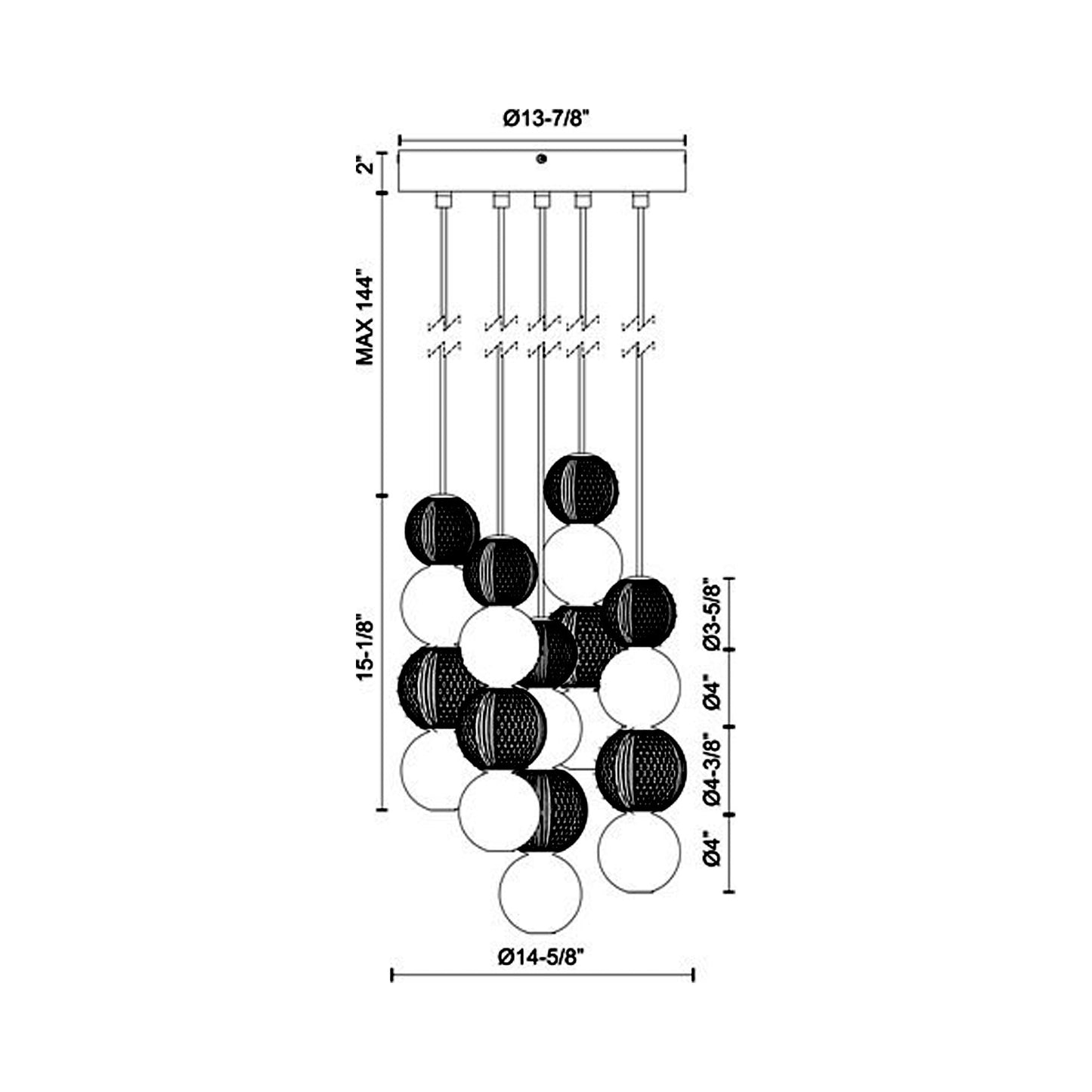 Onyx Multi LED Pendant Light - line drawing.