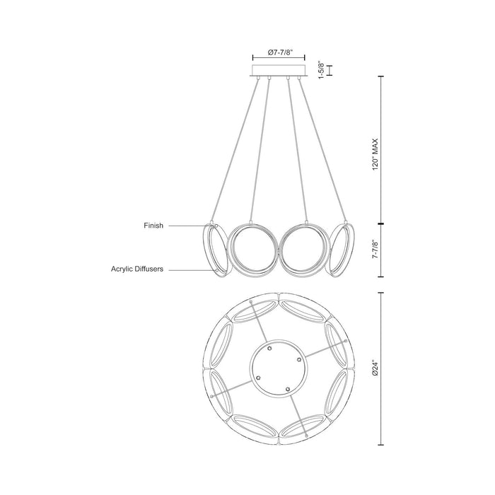 Oros LED Chandelier - line drawing.