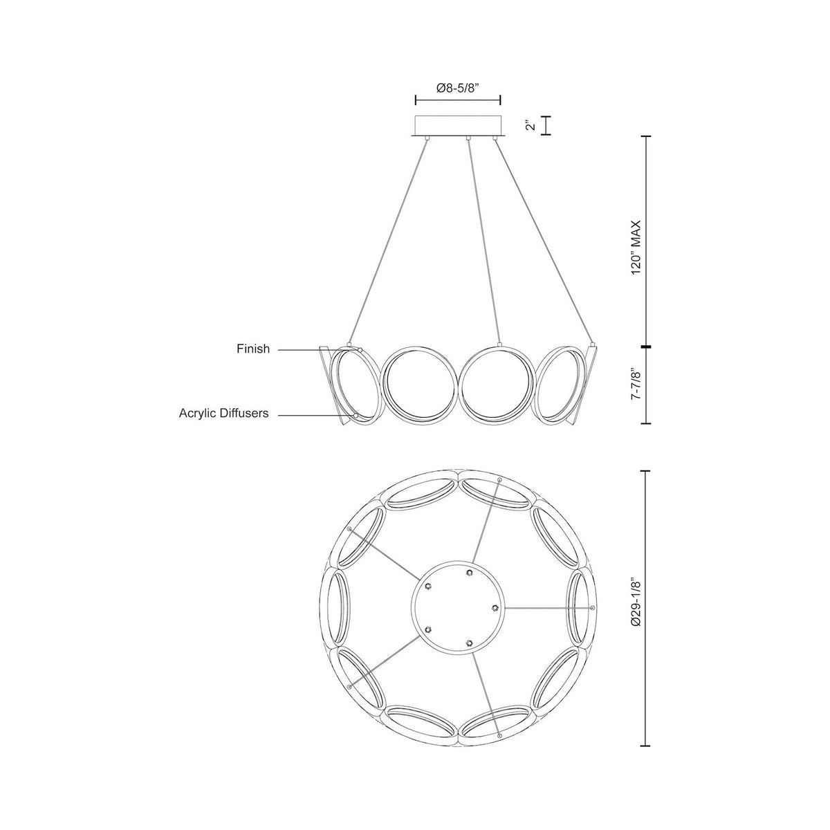 Oros LED Chandelier - line drawing.