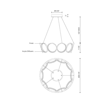 Oros LED Chandelier - line drawing.