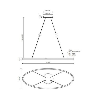 Ovale LED Linear Pendant Light - line drawing.
