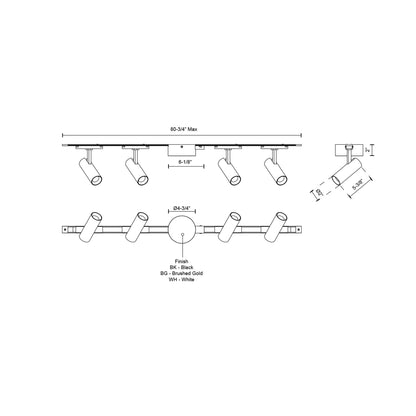 Paolo Trilo Multi Light LED Track Light - line drawing.