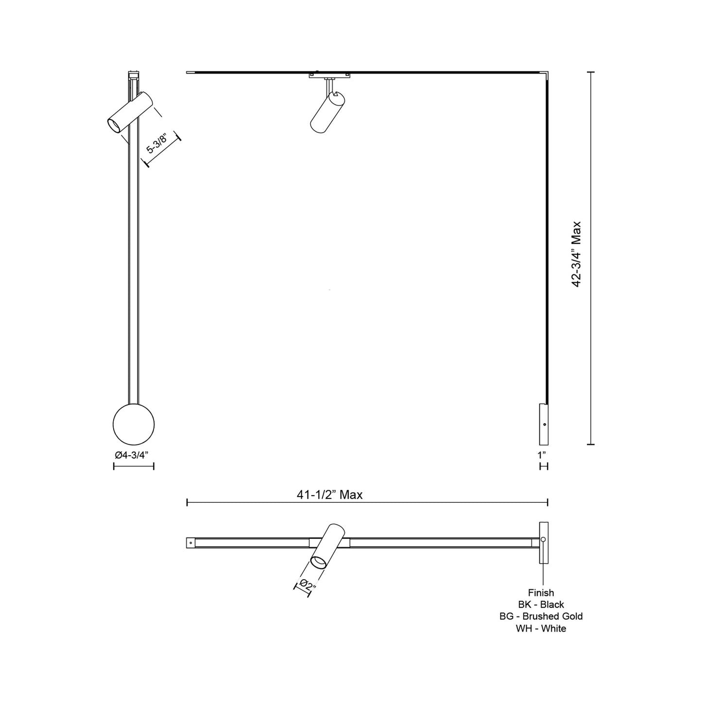 Paolo Trilo Track LED Wall Light - line drawing.
