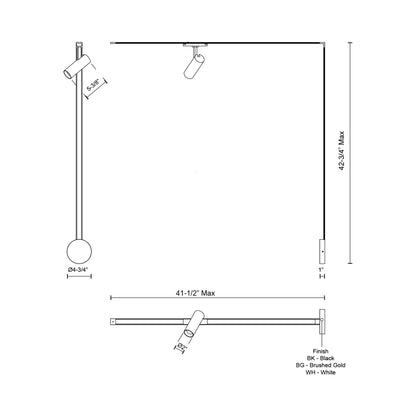 Paolo Trilo Track LED Wall Light - line drawing.