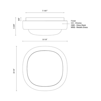 Pebble LED Flush Mount Ceiling Light - line drawing.