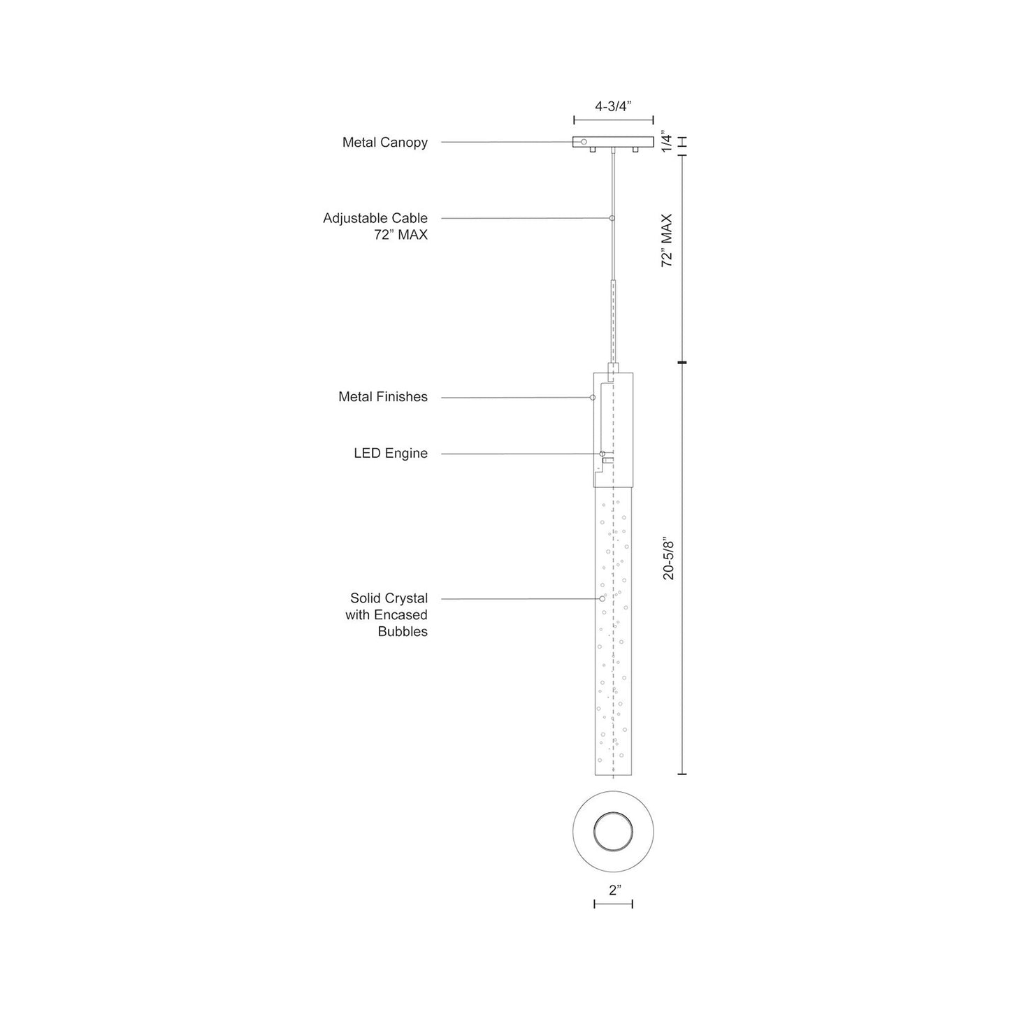 Pendula LED Pendant Light - line drawing.