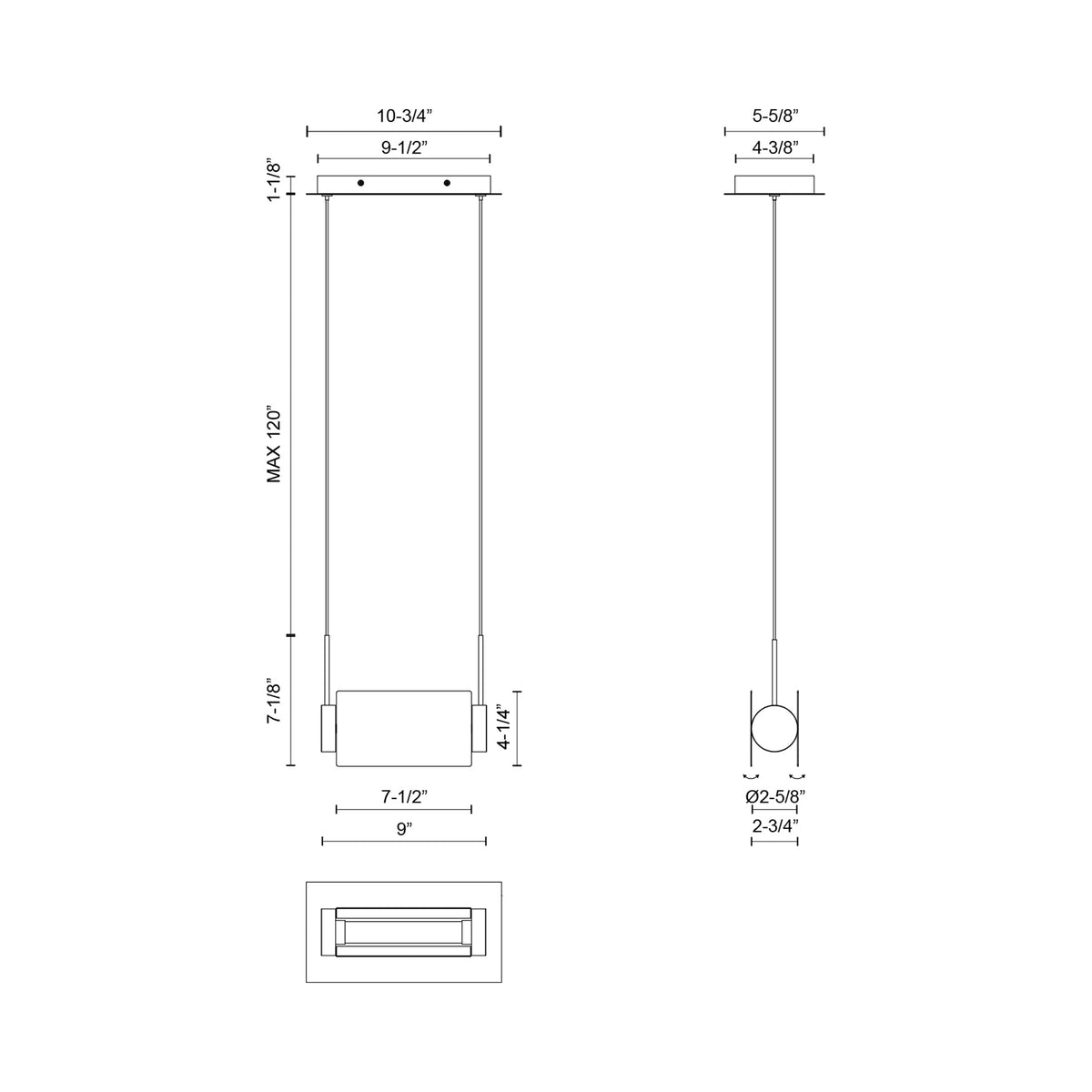Phoenix LED Linear Pendant Light - line drawing.
