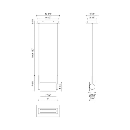 Phoenix LED Linear Pendant Light - line drawing.