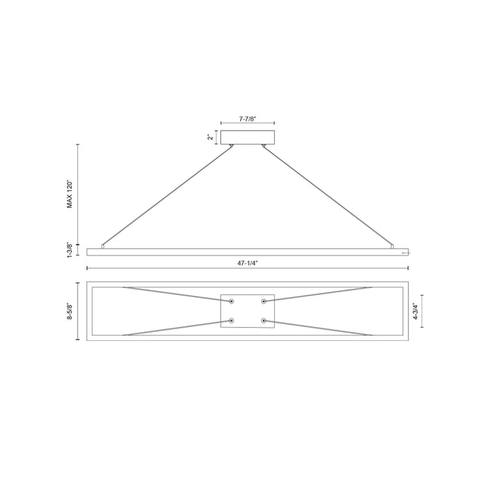Piazza Rectangle LED Pendant Light - line drawing.