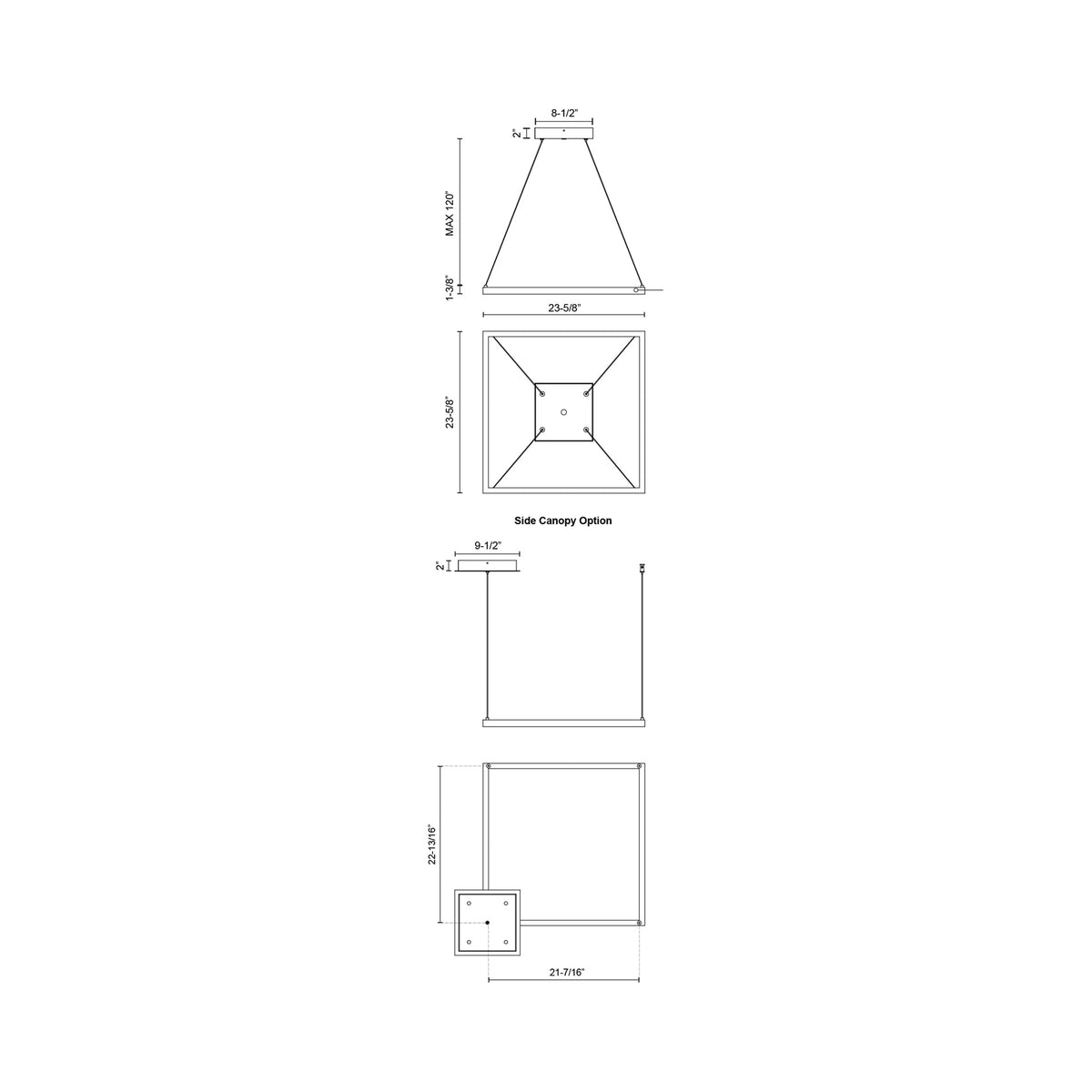 Piazza Square LED Pendant Light - line drawing.