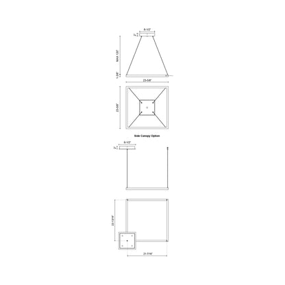 Piazza Square LED Pendant Light - line drawing.