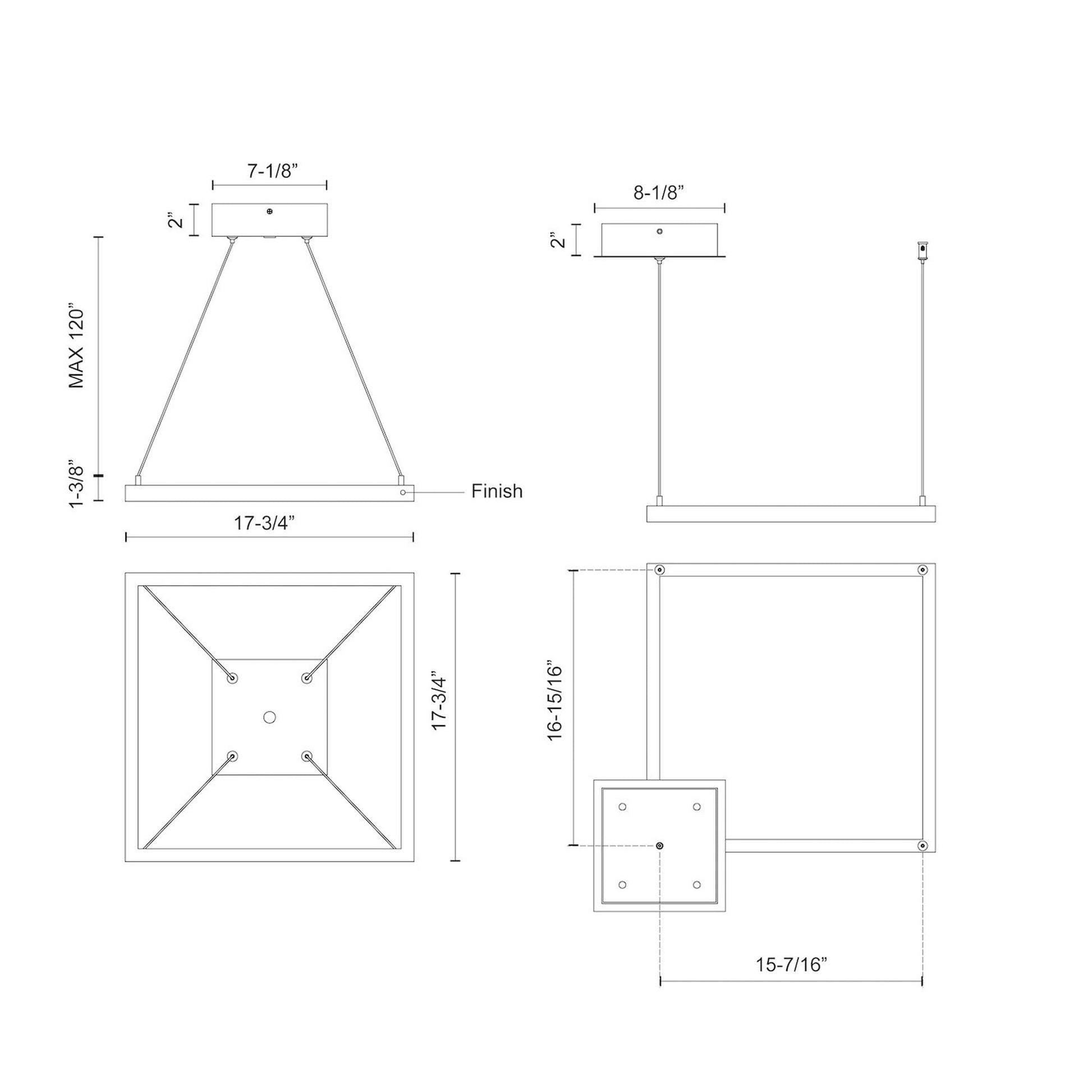 Piazza Square LED Pendant Light - line drawing.