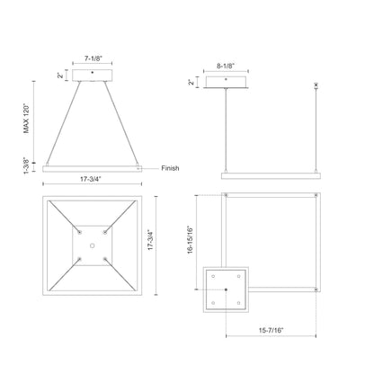 Piazza Square LED Pendant Light - line drawing.