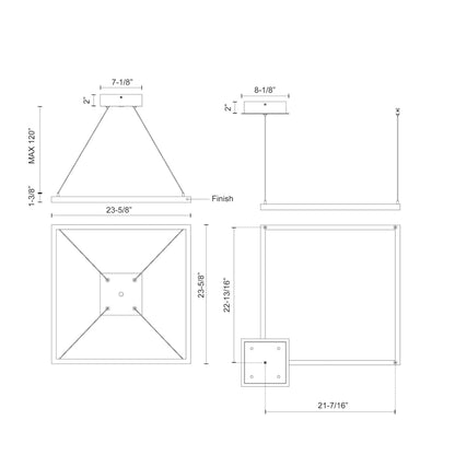 Piazza Square LED Pendant Light - line drawing.