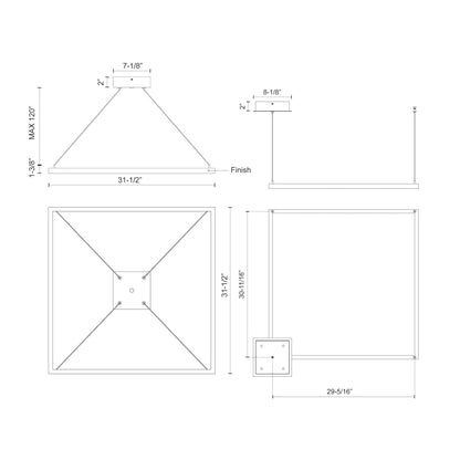 Piazza Square LED Pendant Light - line drawing.