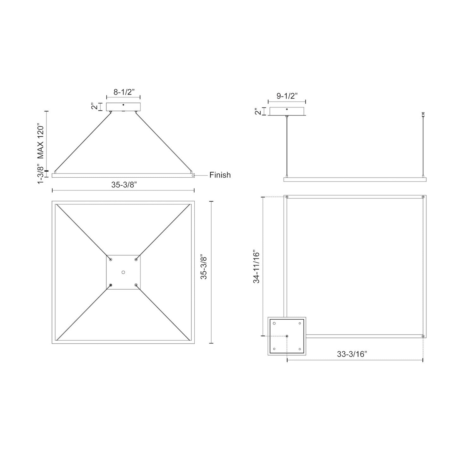 Piazza Square LED Pendant Light - line drawing.