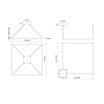 Piazza Square LED Pendant Light - line drawing.
