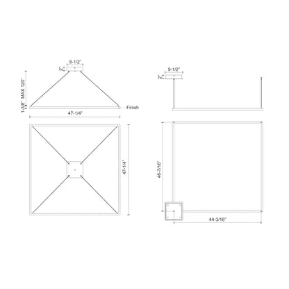 Piazza Square LED Pendant Light - line drawing.