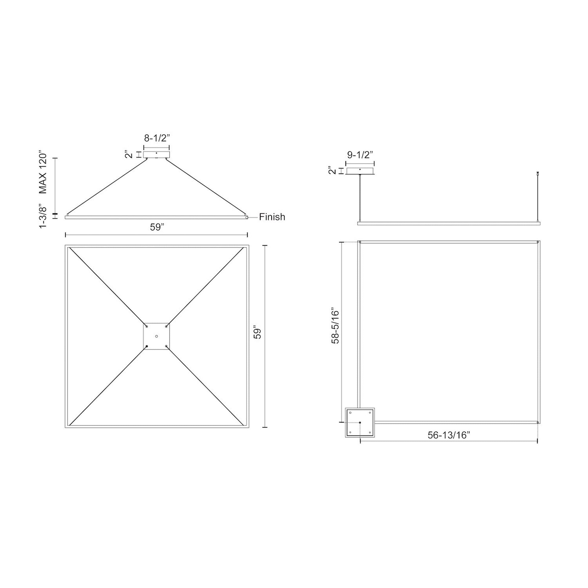 Piazza Square LED Pendant Light - line drawing.