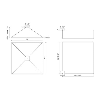 Piazza Square LED Pendant Light - line drawing.