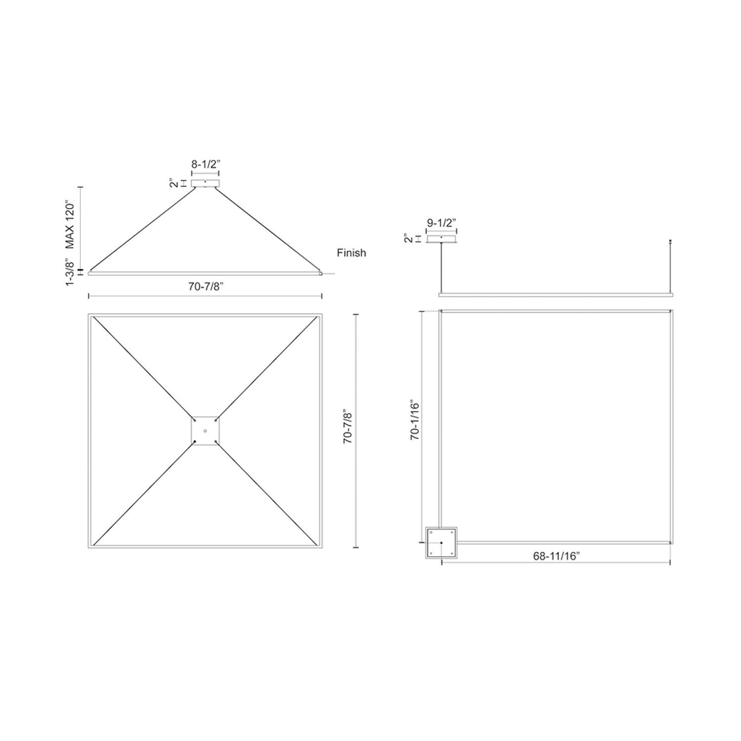 Piazza Square LED Pendant Light - line drawing.