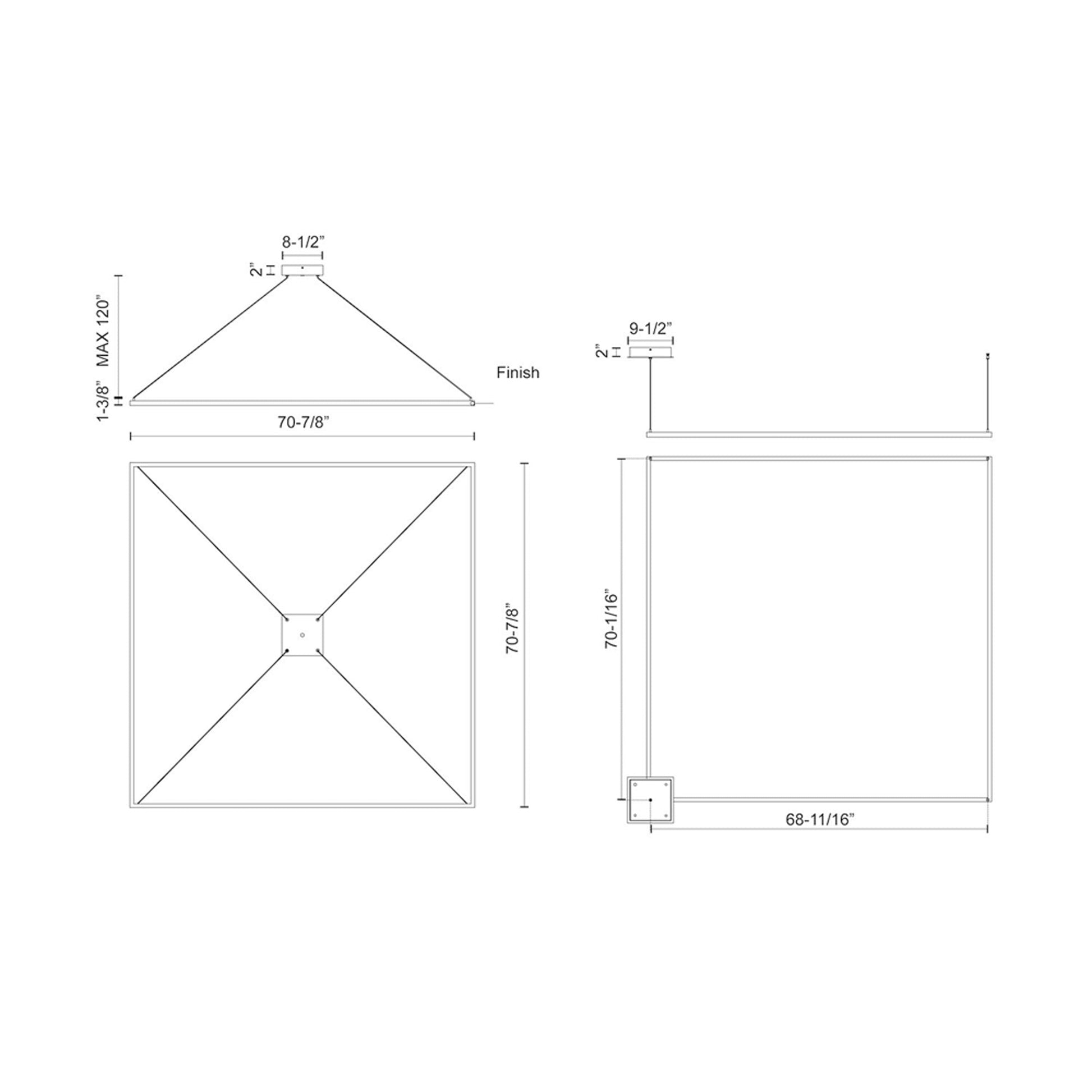 Piazza Square LED Pendant Light - line drawing.