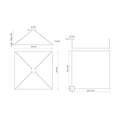 Piazza Square LED Pendant Light - line drawing.