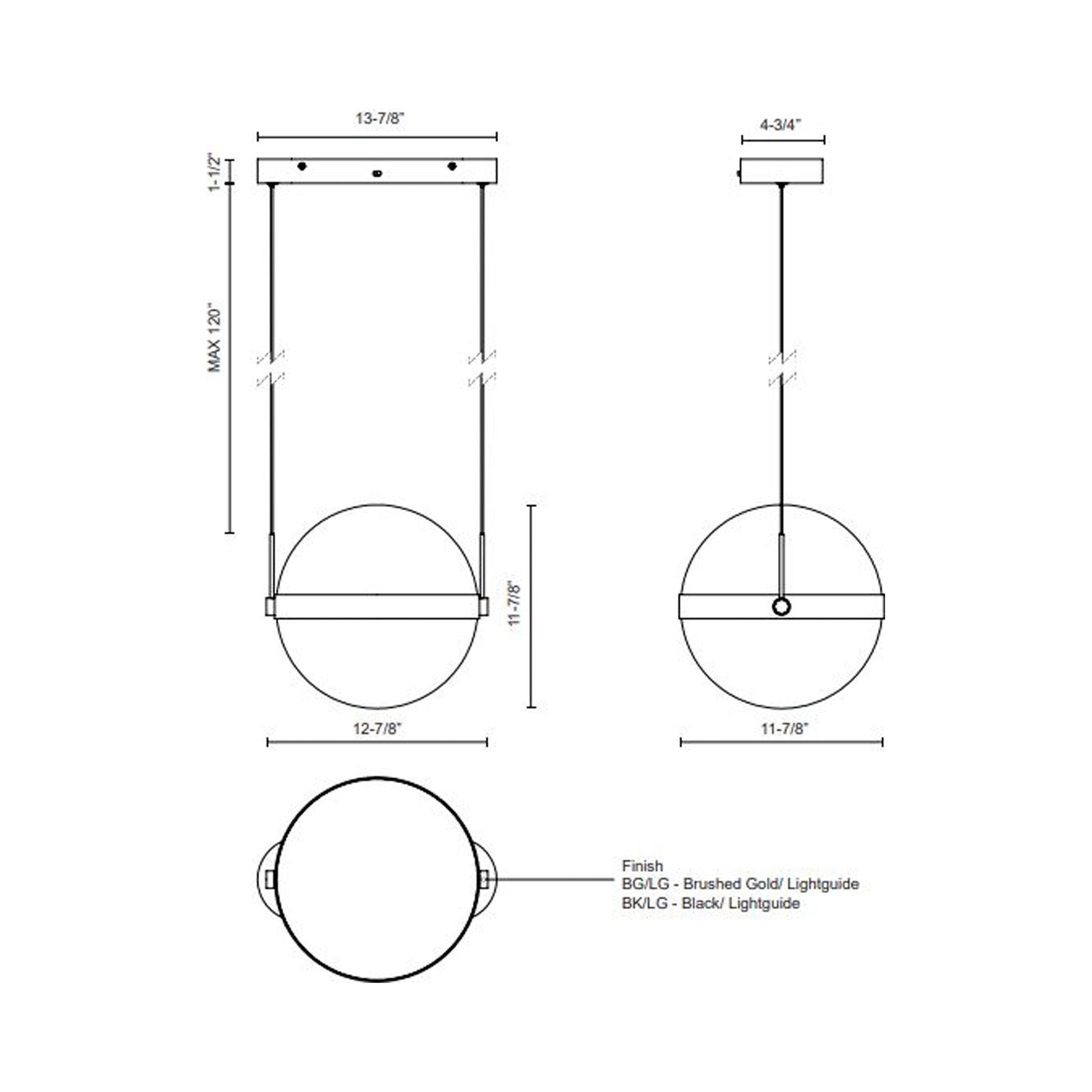 Pisces LED Pendant Light - line drawing.