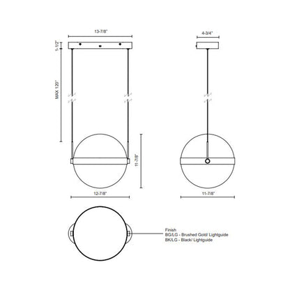Pisces LED Pendant Light - line drawing.
