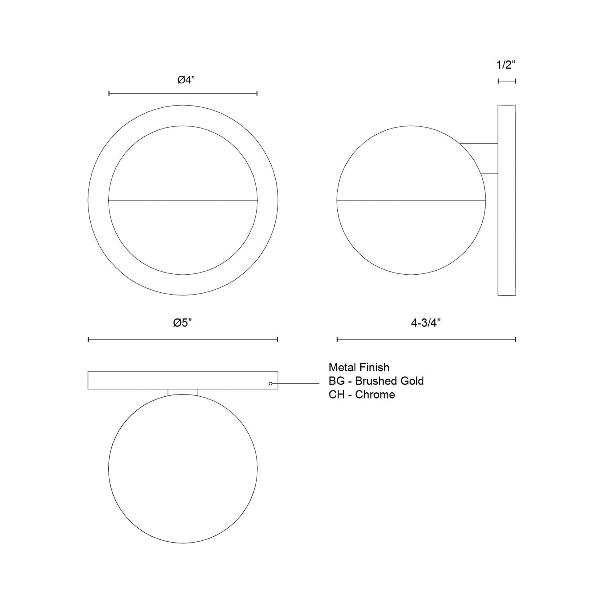 Pluto LED Wall Light - line drawing.