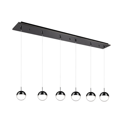 Pluto Rectangle Multi Light LED Pendant Light in Black Chrome (6-Light).