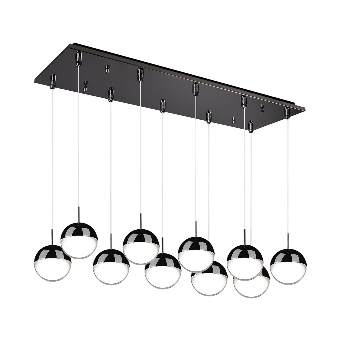 Pluto Rectangle Multi Light LED Pendant Light in Black Chrome (10-Light).