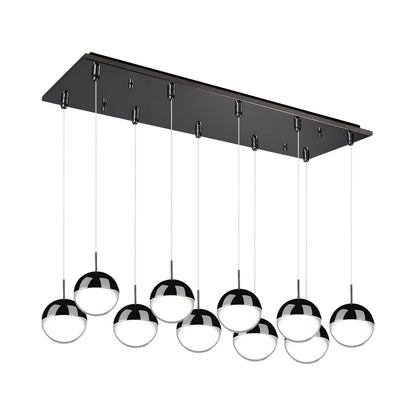 Pluto Rectangle Multi Light LED Pendant Light in Black Chrome (10-Light).