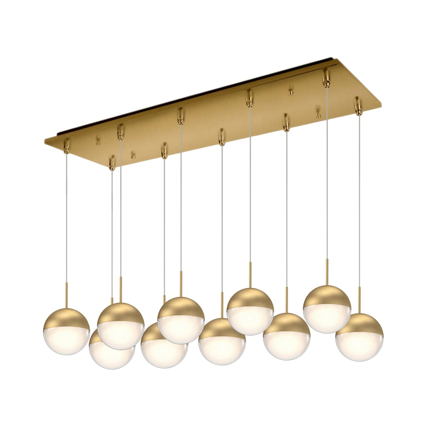Pluto Rectangle Multi Light LED Pendant Light in Brushed Gold (10-Light).