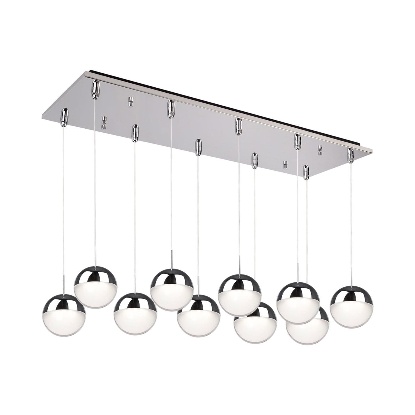 Pluto Rectangle Multi Light LED Pendant Light in Chrome (10-Light).