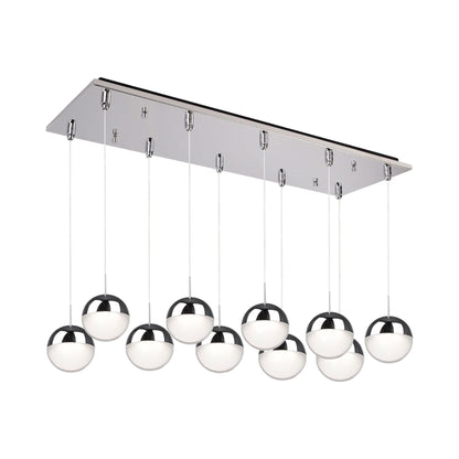 Pluto Rectangle Multi Light LED Pendant Light in Chrome (10-Light).