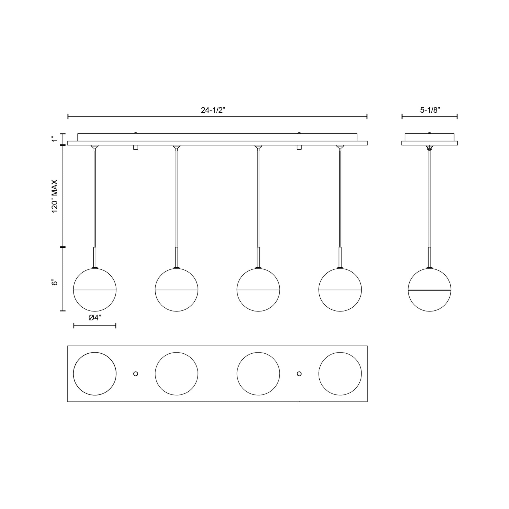 Pluto Rectangle Multi Light LED Pendant Light - line drawing.
