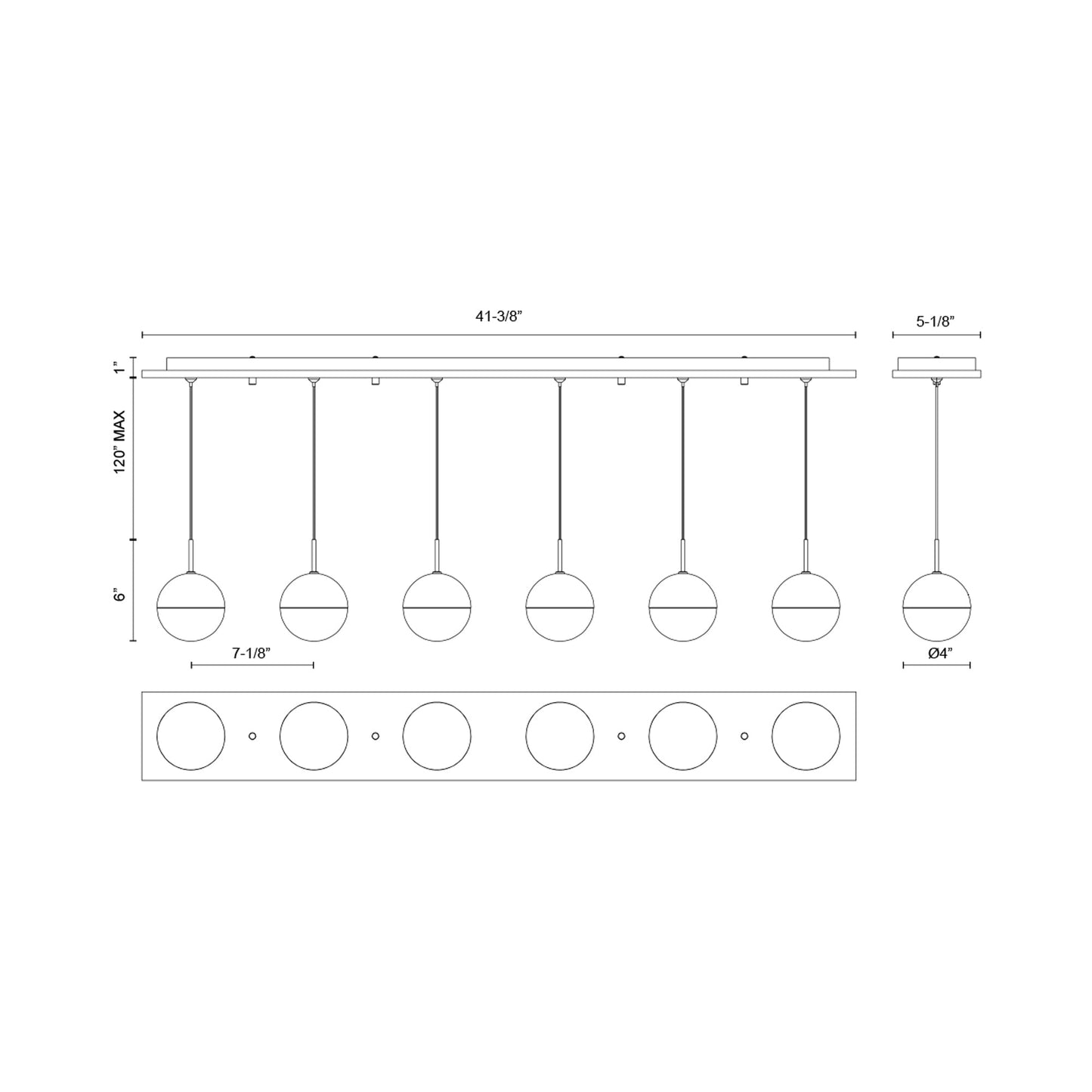 Pluto Rectangle Multi Light LED Pendant Light - line drawing.